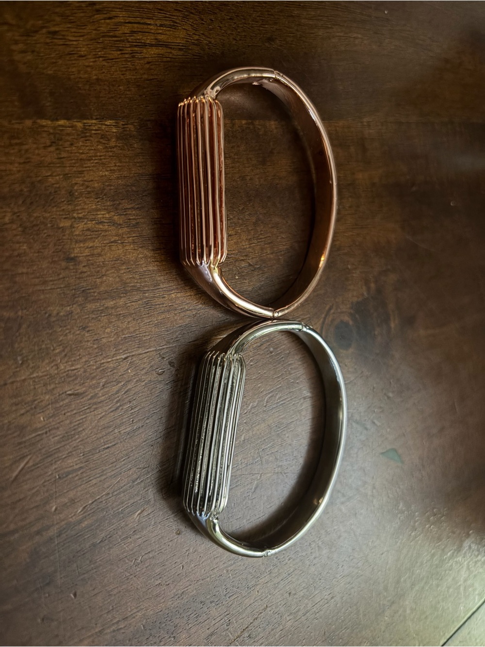Fitbit Flex 2 Ribbed Metal Hinged Bangle Bracelet - Rose Gold and Silver